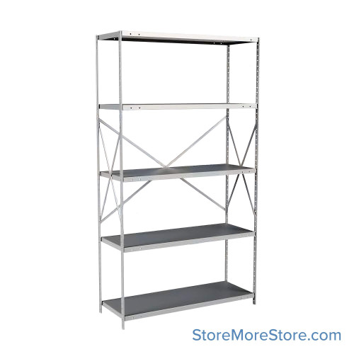 Industrial Shelving Units, 48" W x 18" D x 87" H, Adder, Open Back & Sides, Heavy-Duty, 5 Adjustable Shelfs