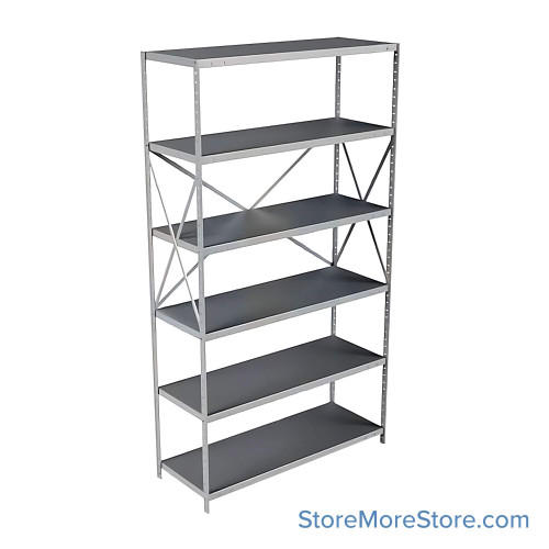 Industrial Shelving Units, 48" W x 18" D x 87" H, Starter, Open Back & Sides, Extra Heavy-Duty, 6 Adjustable Shelfs