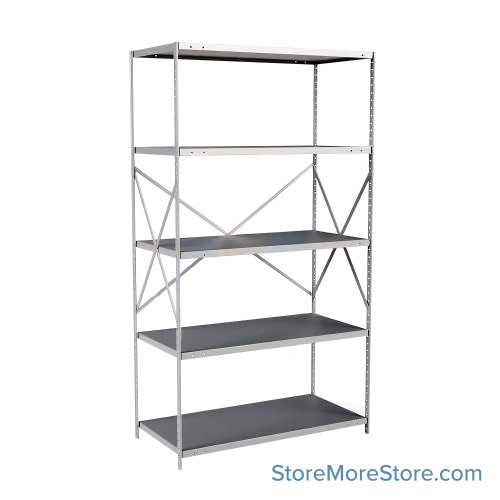 Industrial Shelving Units, 48" W x 24" D x 87" H, Adder, Open Back & Sides, Heavy-Duty, 5 Adjustable Shelfs