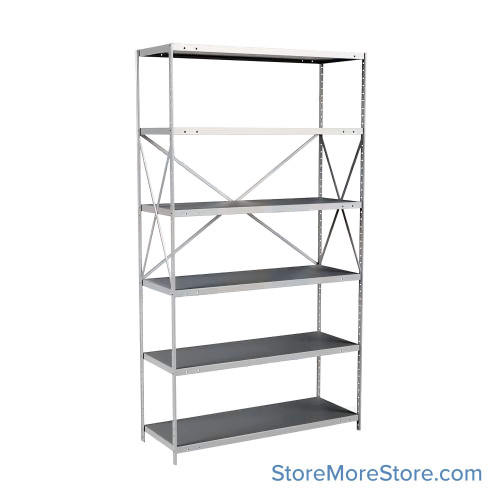 Industrial Shelving Units, 48" W x 18" D x 87" H, Starter, Open Back & Sides, Heavy-Duty, 6 Adjustable Shelfs