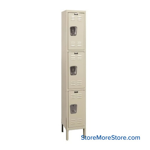 Personal Locker, 12" W x 15" D x 78" H, 1 Column, 12" Column Width, 3 Tiers, Key Lock, Unassembled
