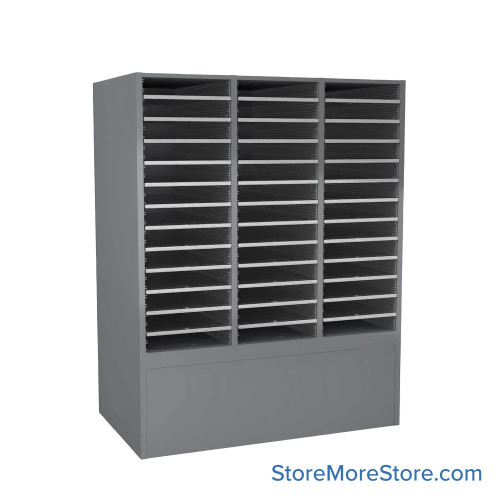 Mail Sorter Cabinet, 36.5" W x 17" D x 48" H, Legal Slot Size, None/12" Closed Base Bottom Storage Mail Sorter Cabinet, 36.5" W x 17" D x 48" H, Legal Slot Size, None/12" Closed Base Bottom Storage