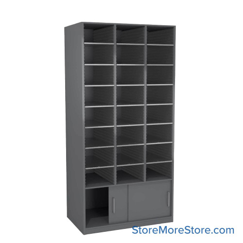 Mail Sorter Cabinet, 36.5" W x 17" D x 76" H, Legal Slot Size, Sliding Door Enclosed Bottom Storage