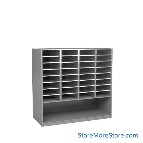 Mail Sorter Cabinet, 56.25" W x 17" D x 48" H, Oversize Slot Size, Open Bottom Storage