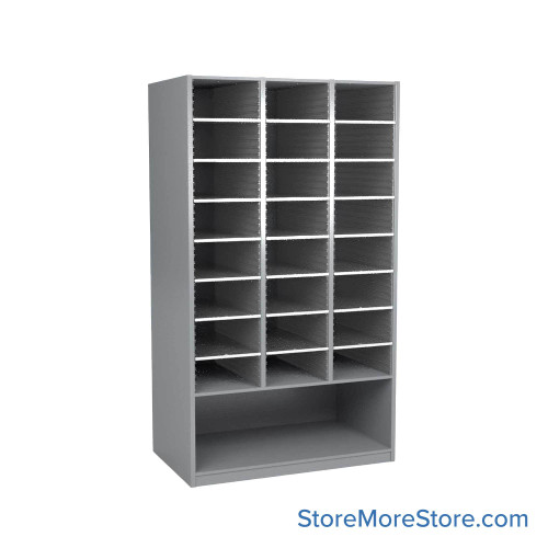 Mail Sorter Cabinet, 36.5" W x 13" D x 66" H, Letter Slot Size, Open Bottom Storage