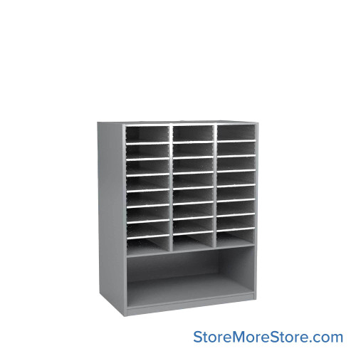 Mail Sorter Cabinet, 36.5" W x 13" D x 48" H, Letter Slot Size, Open Bottom Storage