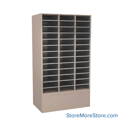 Mail Sorter Cabinet, 48.25" W x 17" D x 60" H, Legal Slot Size, None/12" Closed Base Bottom Storage