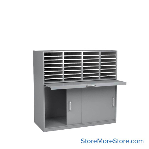Mail Sorter Cabinet, 48.25" W x 13" D x 48" H, Letter Slot Size, Full Length Hinged Cabinet Doors