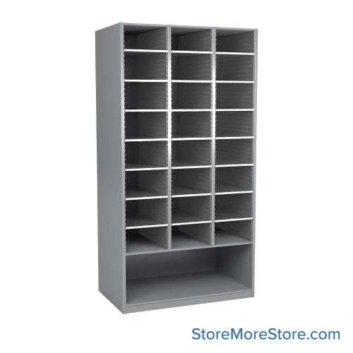 Mail Sorter Cabinet, 42.5" W x 17" D x 76" H, Oversize Slot Size, Open Bottom Storage