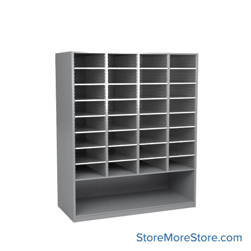 Mail Sorter Cabinet, 48.25" W x 17" D x 72" H, Legal Slot Size, Open Bottom Storage