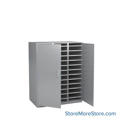 Mail Sorter Cabinet, 42.5" W x 17" D x 48" H, Oversize Slot Size, Full Length Hinged Cabinet Doors