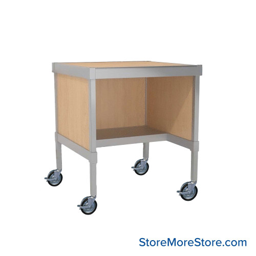 Mail Desk, 30" W x 25" D x 30" H, Half Shelf Desk, Includes Casters, 15.875" Modesty Panel Height