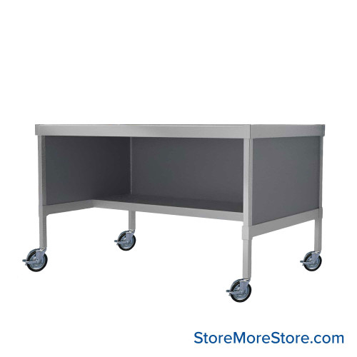 Mail Desk, 36" W x 56" D x 36" H, Half Shelf Desk, Includes Casters, 21.875" Modesty Panel Height