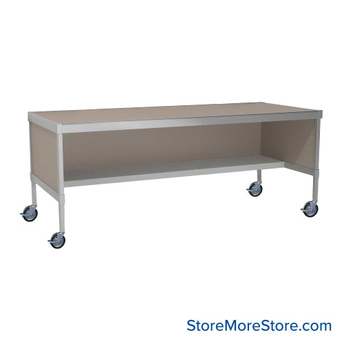 Mail Desk, 30" W x 84" D x 30" H, Half Shelf Desk, Includes Casters, 15.875" Modesty Panel Height