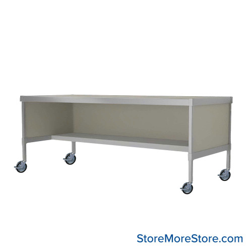 Mail Desk, 30" W x 84" D x 36" H, Half Shelf Desk, Includes Casters, 21.875" Modesty Panel Height