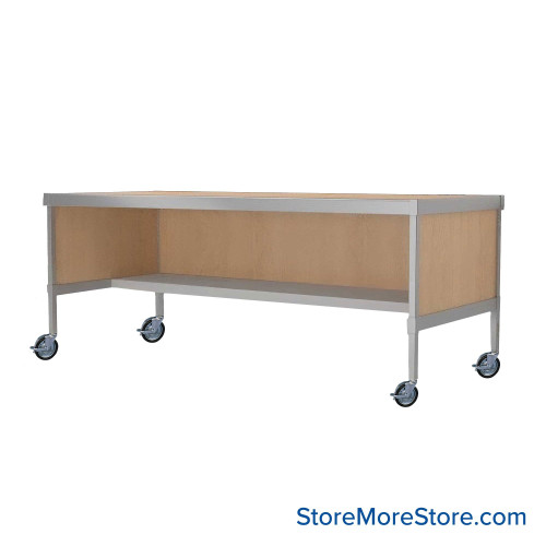 Mail Desk, 36" W x 84" D x 30" H, Half Shelf Desk, Includes Casters, 15.875" Modesty Panel Height