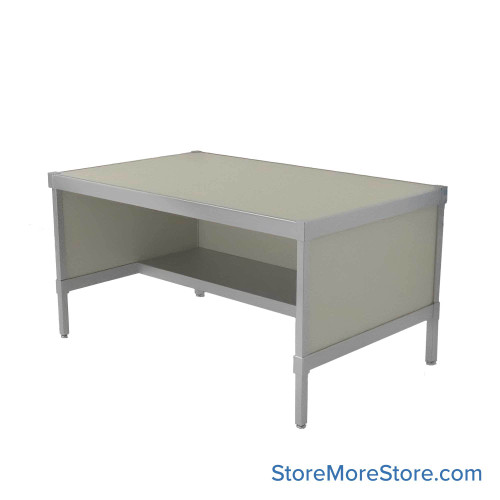 Mail Desk, 25" W x 42" D x 36" H, Half Shelf Desk, 21.875" Modesty Panel Height