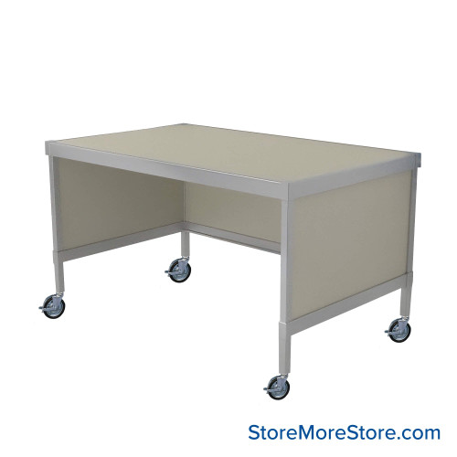 Mail Desk, 30" W x 42" D x 36" H, Open Bottom Desk, Includes Casters, 21.875" Modesty Panel Height