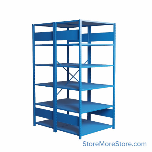 Industrial Shelving, 48" W x 24" D x 75" H, Open Back-to-Back Shelving, 12 Shelves