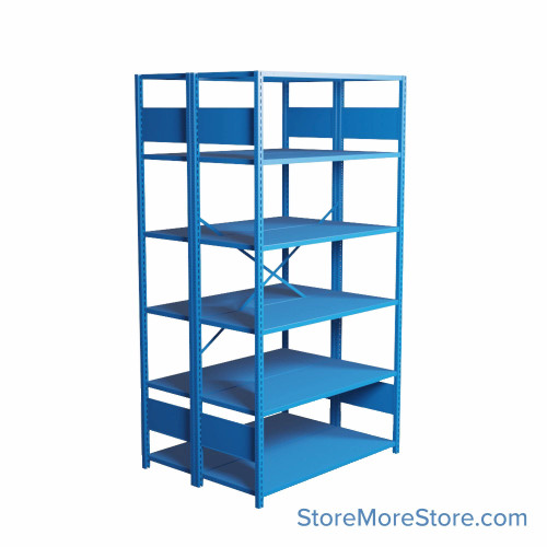 Industrial Shelving, 48" W x 36" D x 87" H, Open Back-to-Back Shelving, 12 Shelves