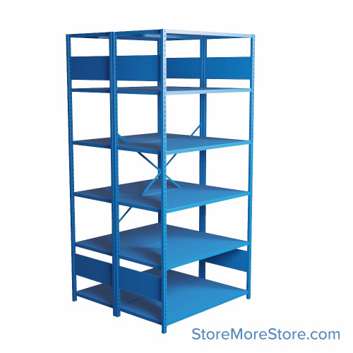 Industrial Shelving, 48" W x 48" D x 99" H, Open Back-to-Back Shelving, 12 Shelves