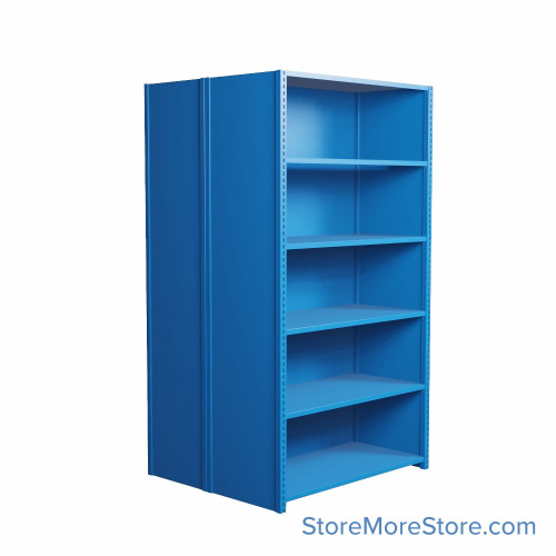 Industrial Shelving, 42" W x 36" D x 75" H, Closed Back-to-Back Shelving, 12 Shelves