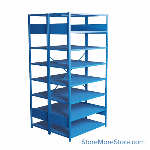 Industrial Shelving, 48" W x 48" D x 99" H, Open Back-to-Back Shelving, 16 Shelves