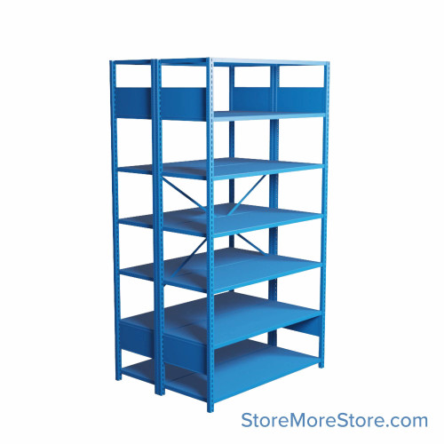 Industrial Shelving, 48" W x 36" D x 87" H, Open Back-to-Back Shelving, 14 Shelves