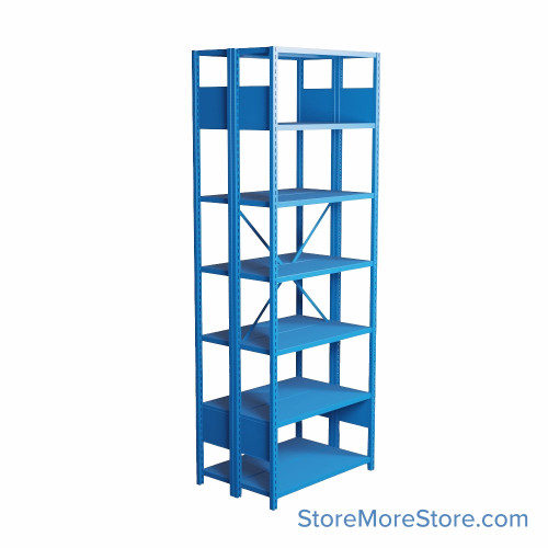 Industrial Shelving, 36" W x 24" D x 99" H, Open Back-to-Back Shelving, 14 Shelves
