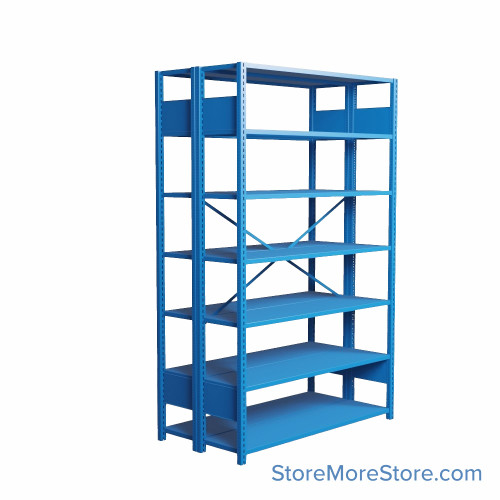 Industrial Shelving, 48" W x 36" D x 75" H, Open Back-to-Back Shelving, 14 Shelves