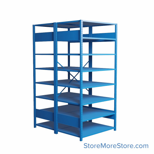 Industrial Shelving, 48" W x 24" D x 75" H, Open Back-to-Back Shelving, 16 Shelves