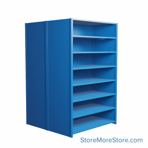 Industrial Shelving, 48" W x 48" D x 75" H, Closed Back-to-Back Shelving, 16 Shelves