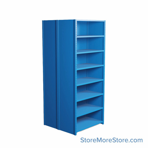 Industrial Shelving, 36" W x 36" D x 87" H, Closed Back-to-Back Shelving, 16 Shelves
