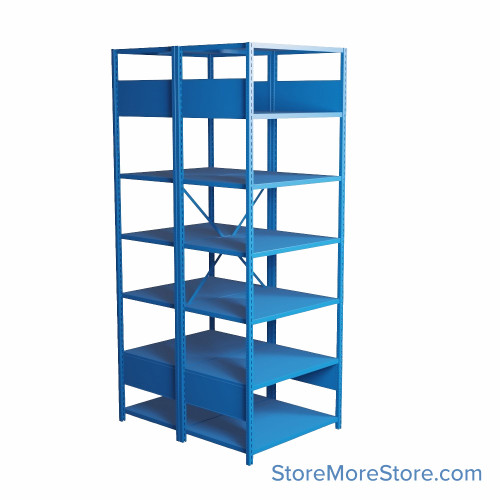 Industrial Shelving, 48" W x 36" D x 99" H, Open Back-to-Back Shelving, 14 Shelves