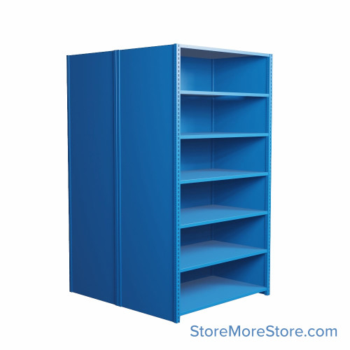 Industrial Shelving, 48" W x 36" D x 75" H, Closed Back-to-Back Shelving, 14 Shelves