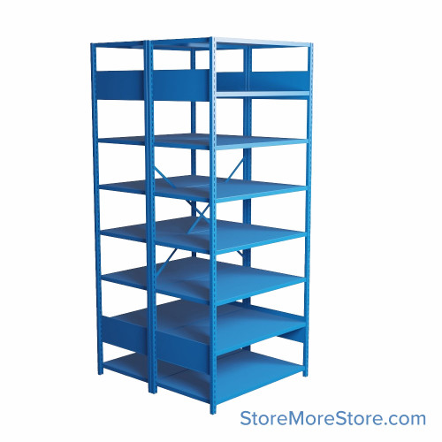 Industrial Shelving, 48" W x 36" D x 99" H, Open Back-to-Back Shelving, 16 Shelves