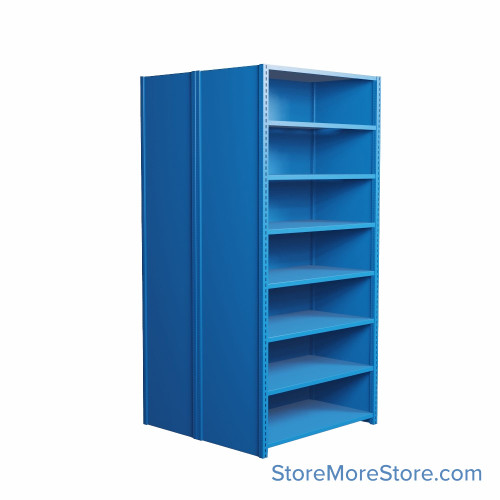Industrial Shelving, 42" W x 24" D x 75" H, Closed Back-to-Back Shelving, 16 Shelves