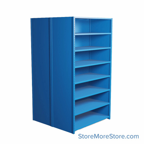 Industrial Shelving, 48" W x 48" D x 87" H, Closed Back-to-Back Shelving, 16 Shelves