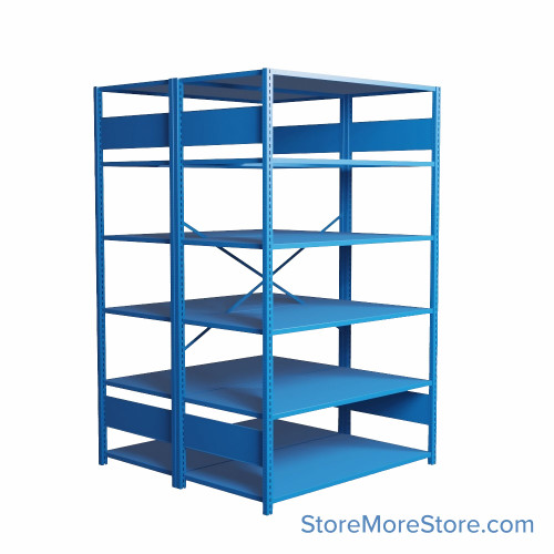 Industrial Shelving, 48" W x 48" D x 75" H, Open Back-to-Back Shelving, 12 Shelves