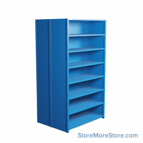 Industrial Shelving, 48" W x 36" D x 87" H, Closed Back-to-Back Shelving, 16 Shelves