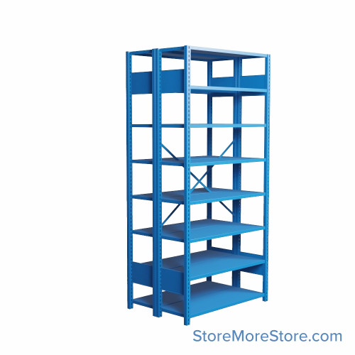 Industrial Shelving, 36" W x 24" D x 75" H, Open Back-to-Back Shelving, 16 Shelves