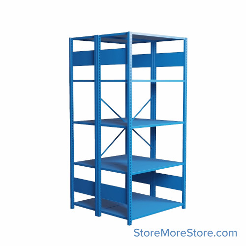 Industrial Shelving, 42" W x 24" D x 75" H, Open Back-to-Back Shelving, 10 Shelves