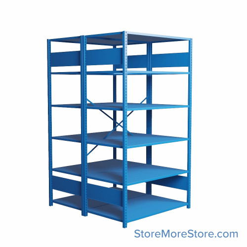 Industrial Shelving, 48" W x 36" D x 75" H, Open Back-to-Back Shelving, 12 Shelves, D1038B