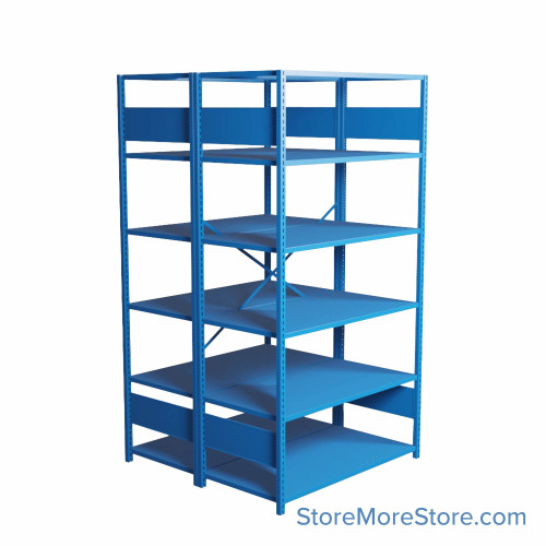 Industrial Shelving, 48" W x 48" D x 87" H, Open Back-to-Back Shelving, 12 Shelves Industrial Shelving, 48" W x 48" D x 87" H, Open Back-to-Back Shelving, 12 Shelves
