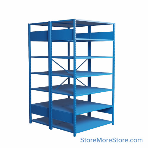 Industrial Shelving, 48" W x 36" D x 75" H, Open Back-to-Back Shelving, 14 Shelves, D1044B