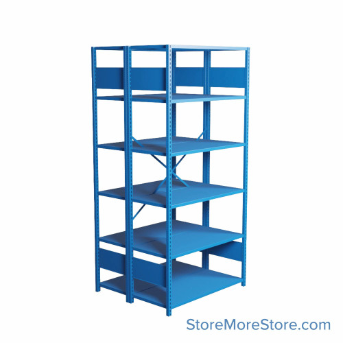 Industrial Shelving, 42" W x 36" D x 87" H, Open Back-to-Back Shelving, 12 Shelves