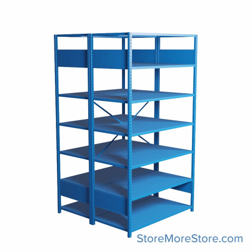 Industrial Shelving, 48" W x 48" D x 87" H, Open Back-to-Back Shelving, 14 Shelves