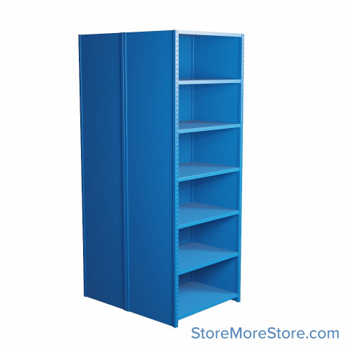 Industrial Shelving, 42" W x 24" D x 99" H, Closed Back-to-Back Shelving, 14 Shelves