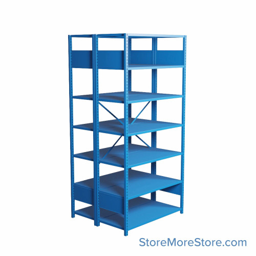 Industrial Shelving, 42" W x 36" D x 87" H, Open Back-to-Back Shelving, 14 Shelves