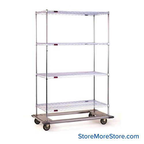 Wire Shelving on Wheels, 65" W x 26.75" D, 5" Black Swivel/Brake Casters, Chrome Coating